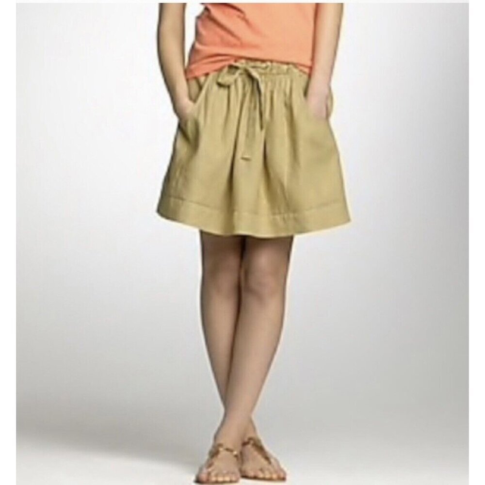 J.Crew Womens Mini Skirt Size 2 Drawstring Elastic Waist A-Line 100% Linen